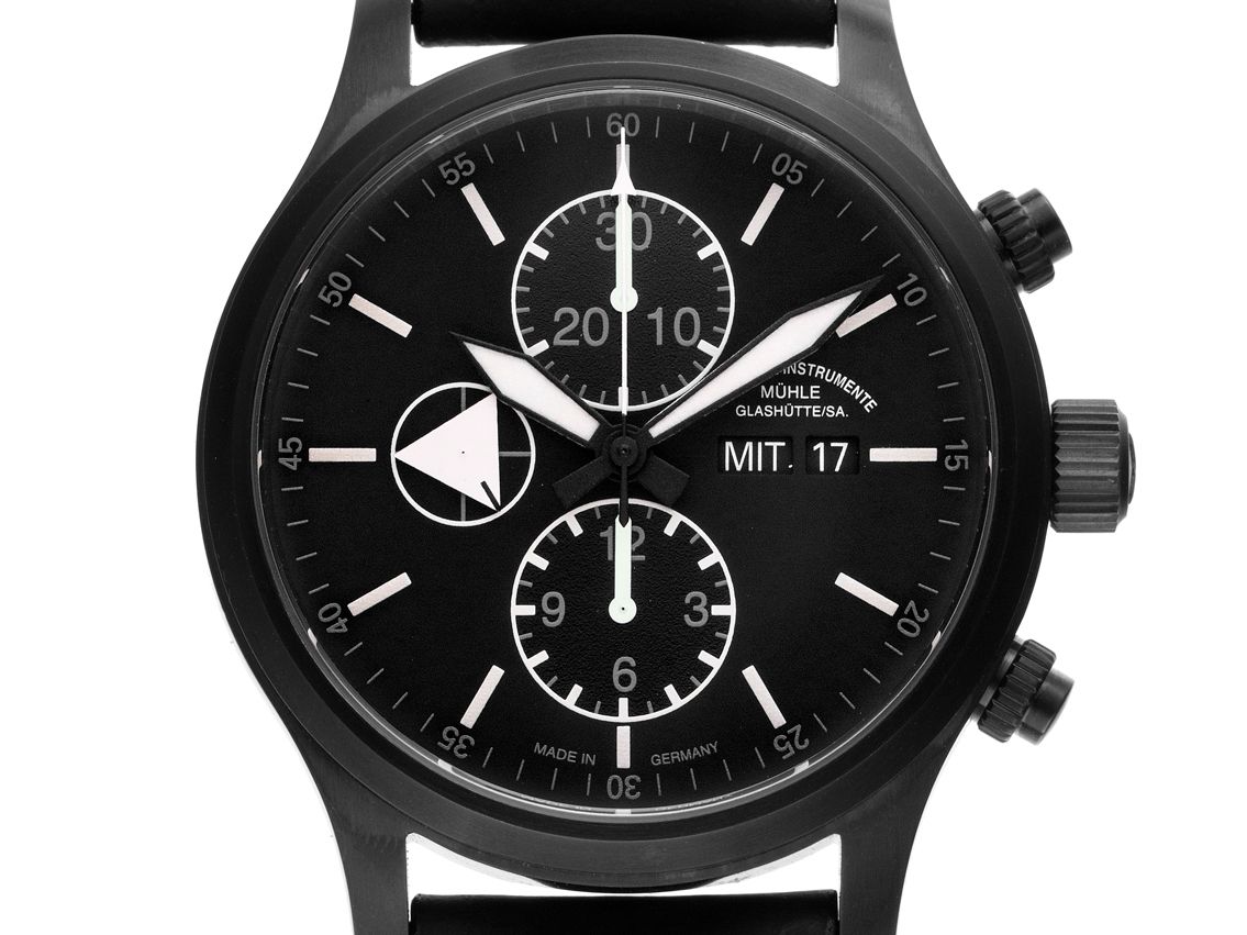 Mühle Glashütte Terranaut I Trail Stahl PVD Black Automatik Armband Leder 44mm Ref.M1-40-63-LB Box&Pap. Full Set Neu 