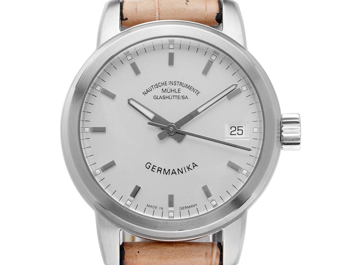 Mühle Glashütte Germanika IV Stahl Automatik Armband Leder Faltschließe 34mm Box&Pap. Full Set Neu mit Zertifikat über 1.600,-€