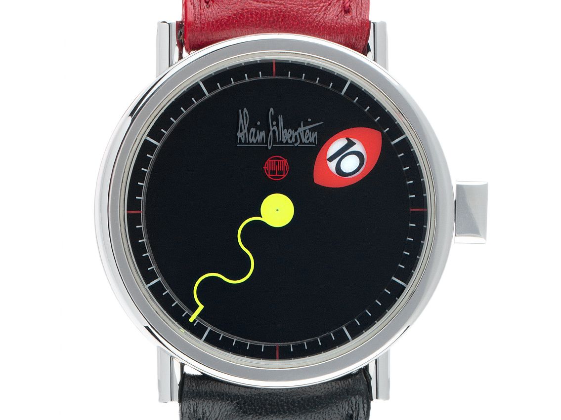 Alain Silberstein Cyclope im Set springende Stunde Stahl Automatik Armband Leder Faltschließe 38mm Vintage Bj.1992 Limitiert Box&Kaufrechnung wie Neu mit Zertifikat über 4.800,-€