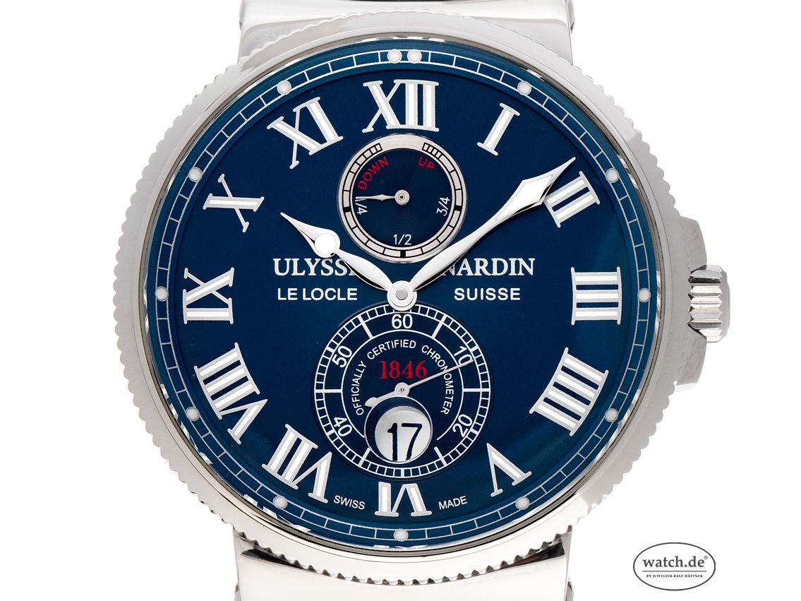 Ulysse Nardin Maxi Marine Chronometer Gangreserve Stahl Automatik Armband Leder Faltschließe 43mm Ref.263-67 Vintage Bj.2012 Service Box mit Zertifikat über 6.900,-€