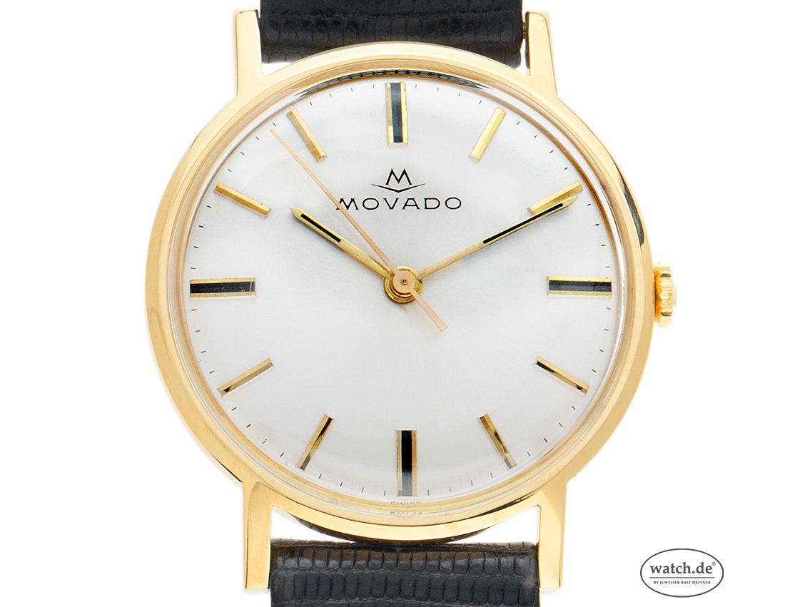 Movado 18kt Gelbgold Handaufzug Armband Leder 34mm Vintage Bj.1960 orig.Box wie Neu mit Zertifikat über 2.800,-€