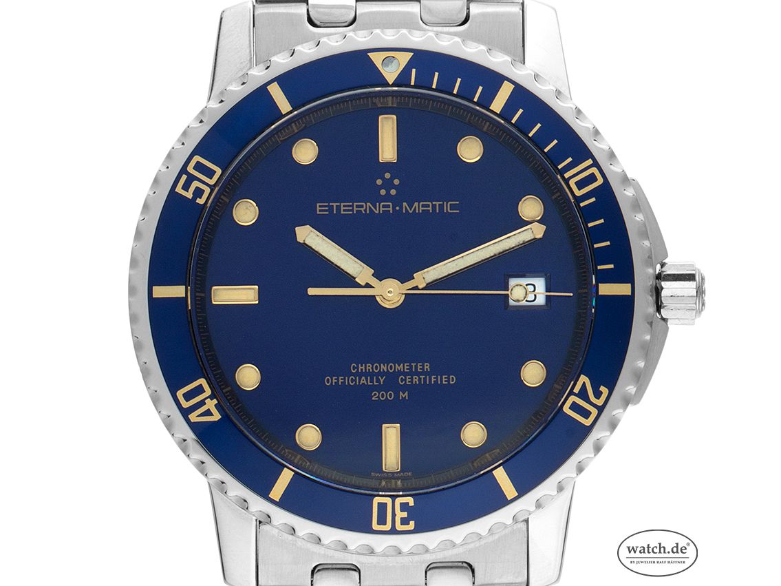 Eterna 1856 Kontiki Professional Diver Stahl Automatik Chronometer Armband Stahl 39mm Ref.1404.41 Vintage Bj.1998 Box&Pap. Full Set wie Neu mit Zertifikat über 2.800,-€