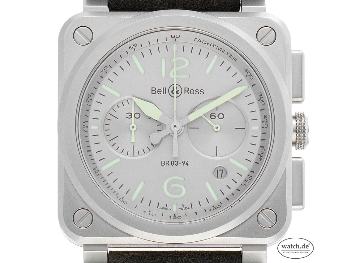 Bell & Ross Horolum Military Special Limited Edition Stahl Automatik Chronograph Armband Leder 42x42mm Ref.BR03-94 Box&Pap. Full Set Ungetragen mit Zertifikat über 4.990,-€ 