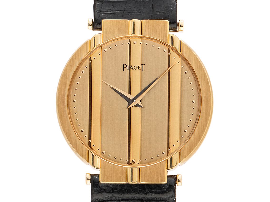 Piaget Polo 18kt Gelbgold Quarz Armband Leder 31mm Ref.7673-6/00 Vintage Bj.1991 Box&Pap. Full Set wie Neu mit Zertifikat über 11.500,-€