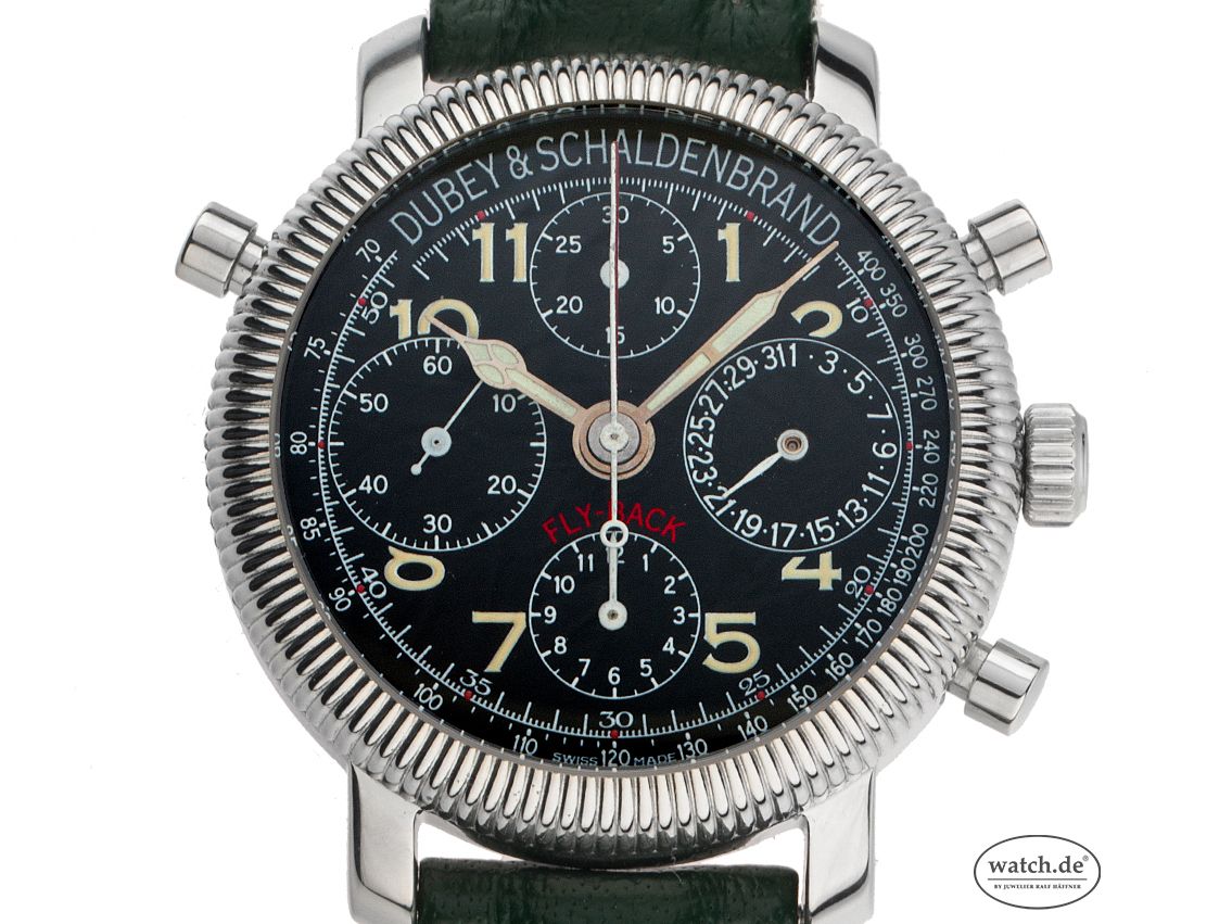 Dubey & Schaldenbrand Flyback Stahl Automatik Chronograph Armband Leder 38mm Ref.28165 Vintage Bj.1999 Box&Pap. Full Set wie Neu mit Zertifikat über 5.800,-€