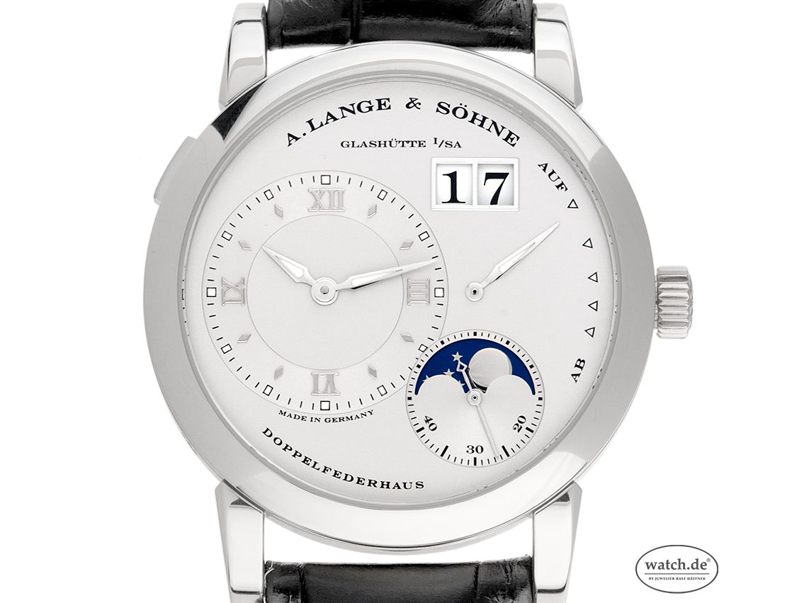 A. Lange & Söhne Lange 1 Mondphase 950 Platin Handaufzug Armband Leder Faltschließe 38mm Ref.109.025 Bj.2006 Box&Beschreibung wie Neu mit Zertifikat über 54.500,-€