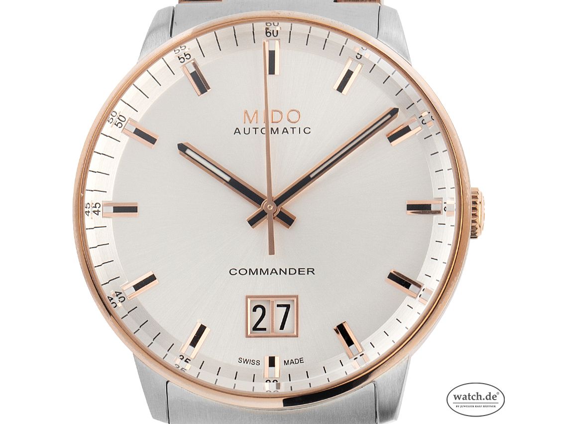 Mido Commander Stahl Roségold Automatik Armband Stahl Roségold 42mm Ref.M021626A Bj.2018 Box&Pap. Full Set wie Neu mit Zertifikat über 1.200,-€ 