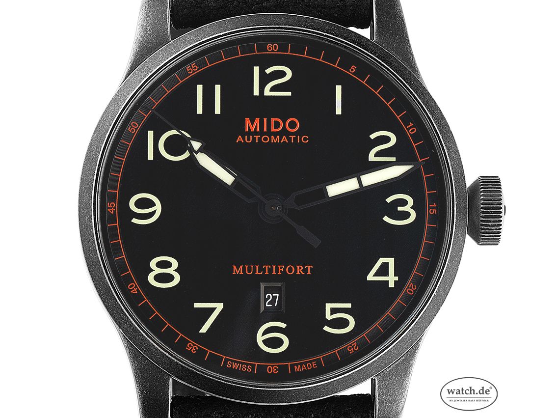 Mido Multifort Escape Stahl schwarz Automatik Armband Leder 44mm Bj.2017 Box&Pap. Full Set wie Neu mit Zertifikat über 850,-€