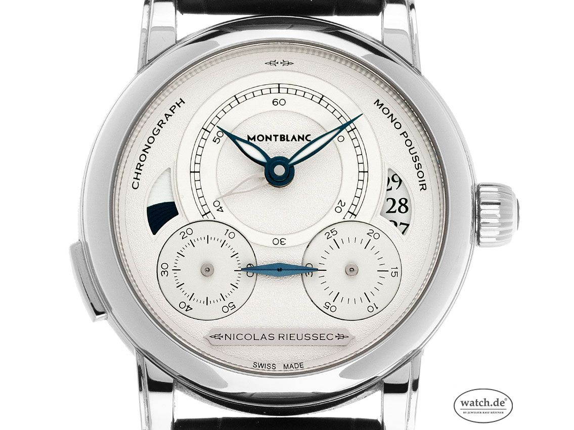 Montblanc Nicolas Rieussec Stahl Automatik Chronograph Armband Leder Faltschließe 43mm Limitiert Ref.111012 Bj.2018 Box&Pap. Full Set Ungetragen mit Zertifikat über 9.800,-€
