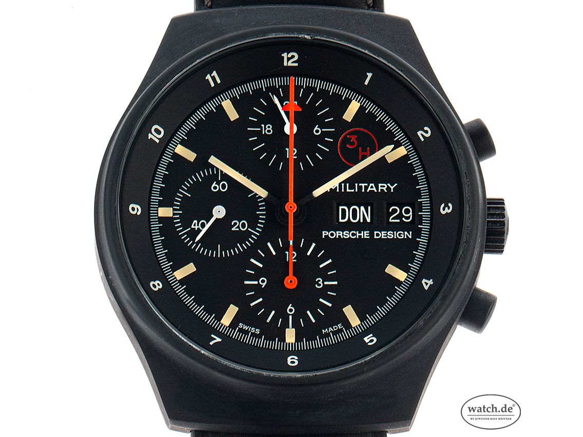 Porsche Design Orfina Military Chronograph Bund Stahl Black Automatik Armband Leder 40mm Vintage Bj.1985 Beschreibung mit Zertifikat über 6.800,-€