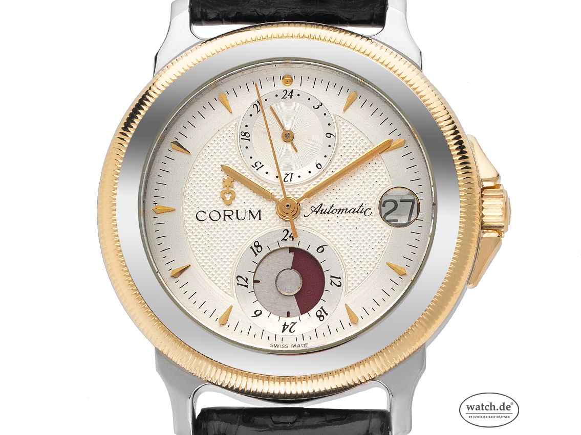 Corum Temps Mecanique Reserve de Marche Stahl Gelbgold Automatik Armband Leder 35mm Ref.273.211.21 Vintage Bj.2005 Box&Pap. wie Neu mit Zertifikat über 3.400,-€
