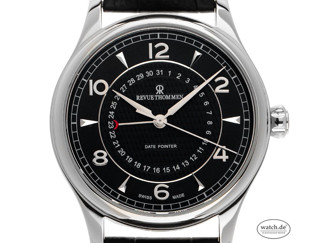 Revue Thommen XLarge Date Pointer Stahl Automatik Armband Leder Faltschließe 43mm Ref.10012.2537 Bj.2019 Box&Pap. Full Set wie Neu mit Zertifikat über 1.600,-€