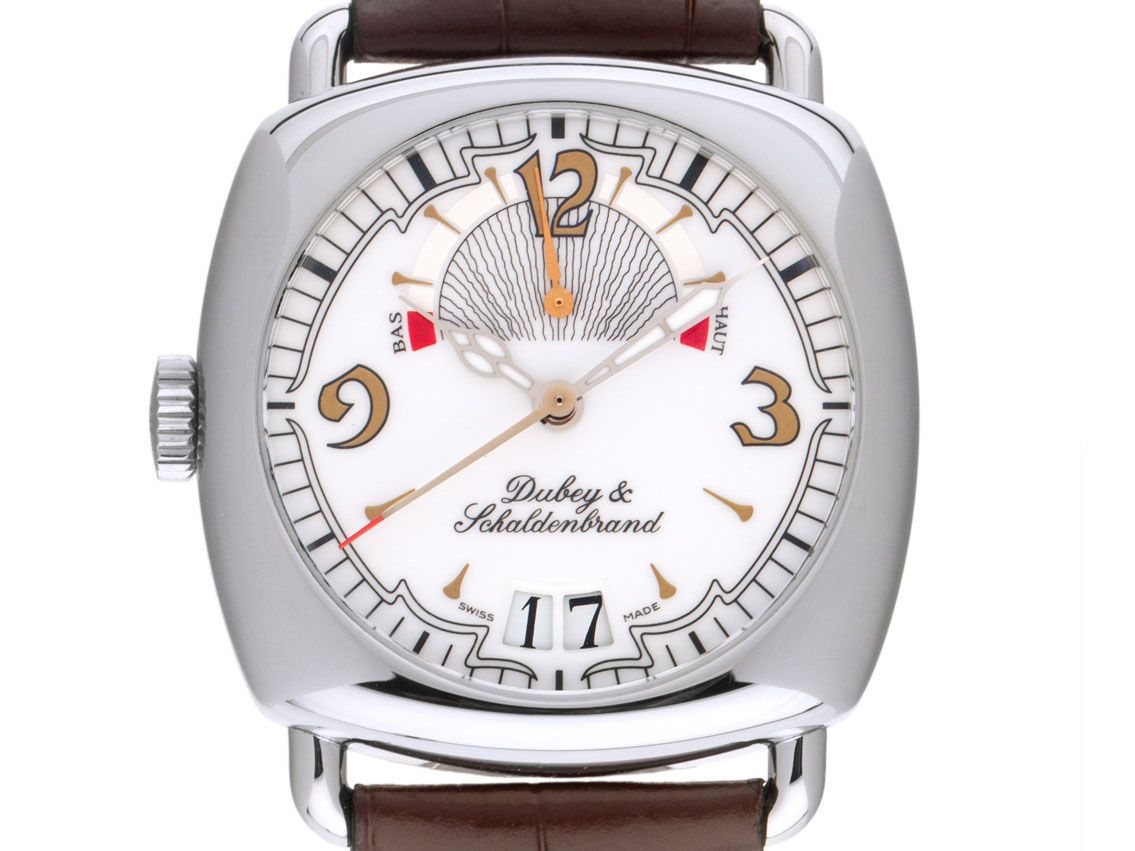 Dubey & Schaldenbrand Caprice 03 Edition Speciale Großdatum Gangreserve Krone links Stahl Automatik Armband Leder Limitiert 34x34mm Vintage Bj.2005 Box&Pap. Full Set wie Neu mit Zertifikat über 4.500,-€
