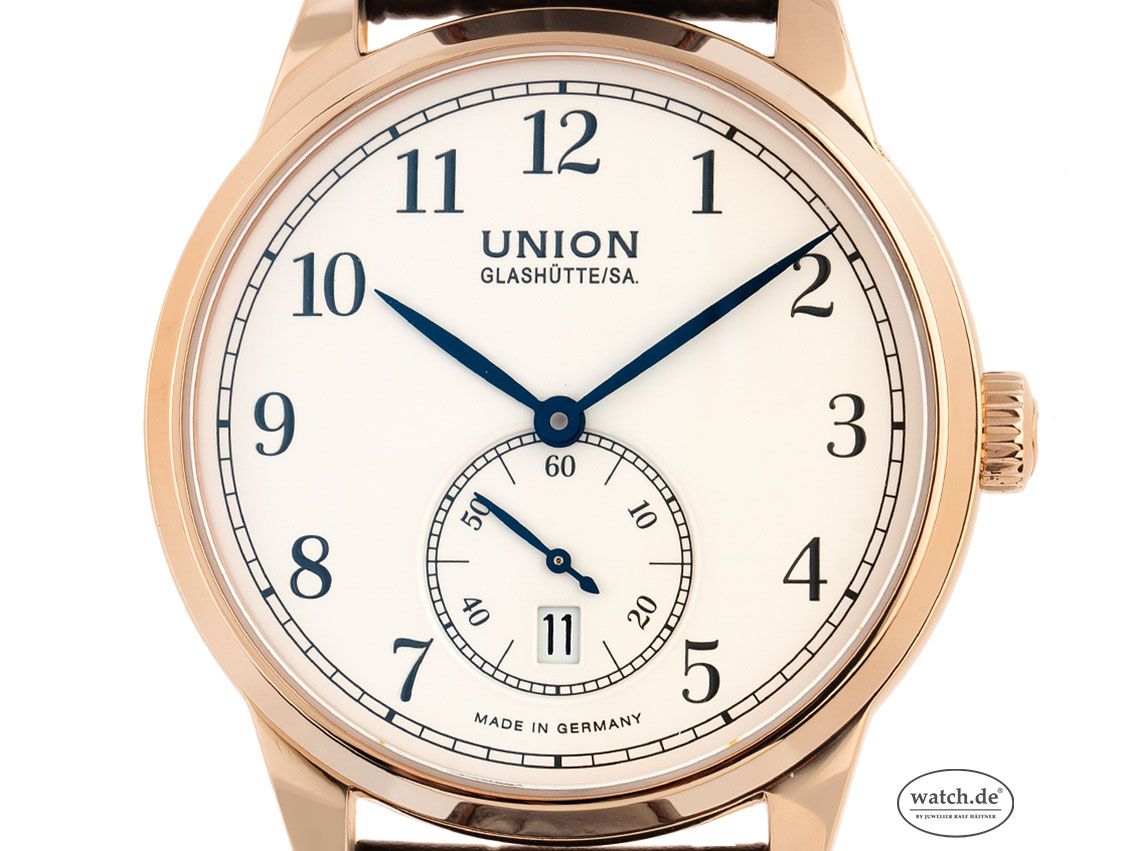 Union Glashütte 1893 kleine Sekunde 18kt Roségold Automatik Armband Leder 41mm Box&Pap. Full Set Ungetragen mit Zertifikat über 7.480,-€ 