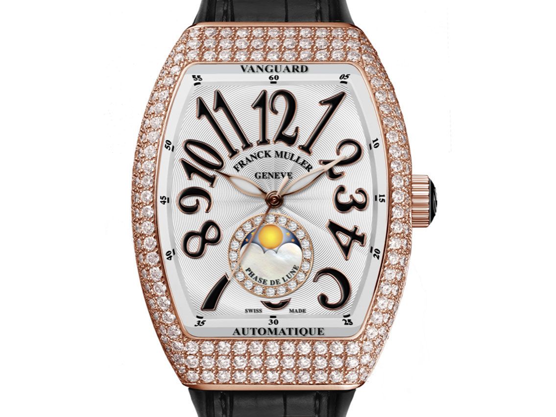 Franck Muller Vanguard Lady Moon 18kt Roségold Diamanten Automatik Armband Leder 42x32mm Box&Pap. Full Set Neu