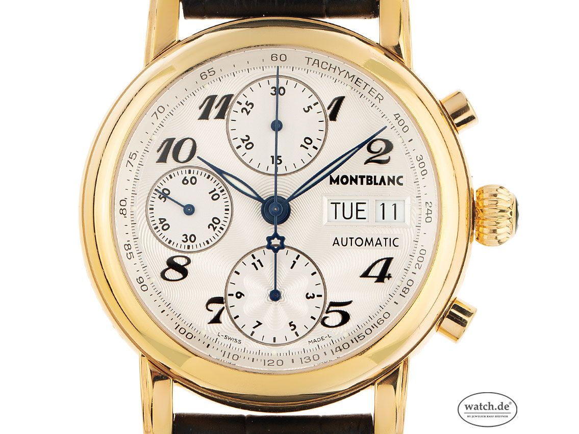 Montblanc Meisterstück Star Gelbgold Automatik Chronograph Armband Leder 38mm Ref.4810 Vintage Bj.2010 Box&Pap. Full Set wie Neu mit Zertifikat über 2.700,-€