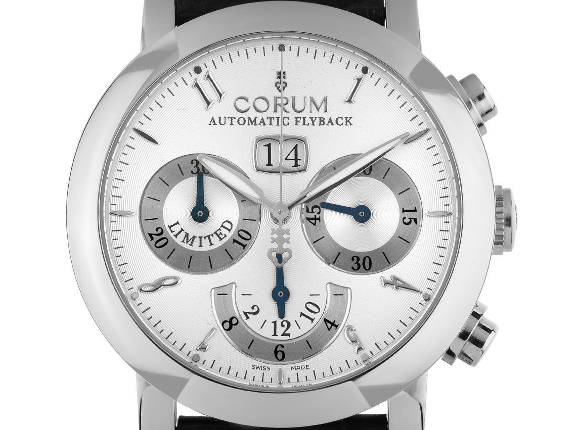 Corum Classical Flyback Big Date Stahl Automatik Chronograph Armband Leder Faltschließe 43mm Limitiert Vintage Bj.2010 Box&Pap. Full Set wie Neu