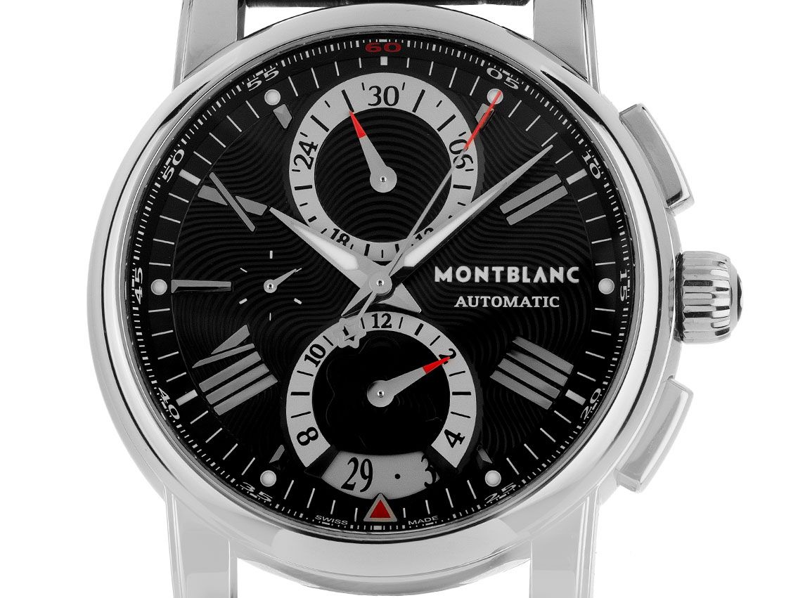 Montblanc Star Stahl Automatik Chronograph Armband Leder Faltschließe 44mm Ref.102377 Vintage Bj.2012 Box&Pap. Full Set wie Neu