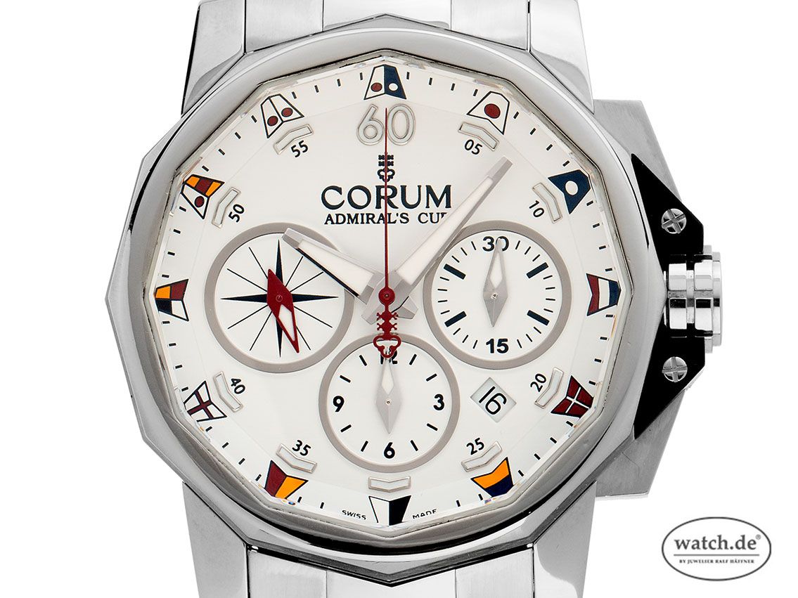 Corum Admiral's Cup Stahl Automatik Chronograph Armband Stahl 42mm Ref.01.0007 Bj.2015 Box&Pap. wie Neu mit Zertifikat über 6.500,-€