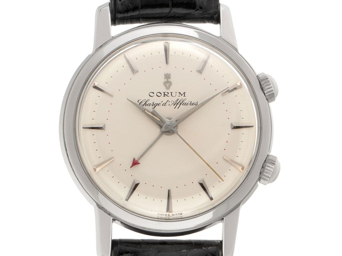Corum Chargé d`Affaires Handaufzug Alarmfunktion Armband Leder 34mm Vintage Bj.1956 orig.Box mit Zertifikat über 5.900,-€