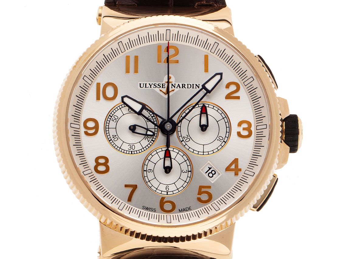 Ulysse Nardin Maxi Marine 18kt Roségold Automatik Chronograph Armband Leder Faltschließe Limitiert 43mm Ref.1506-150 Vintage Bj.2017 Box&Pap. Full Set wie Neu