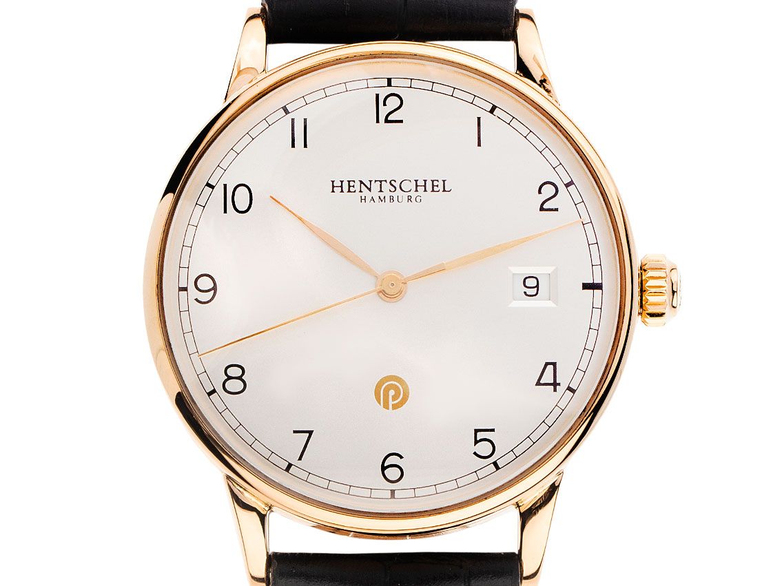 Hentschel Jubiläumsuhr 18kt Roségold Automatik Armband Leder 37mm Vintage Bj.2011 Box&Pap. Full Set wie Neu mit Zertifikat über 5.300,-€