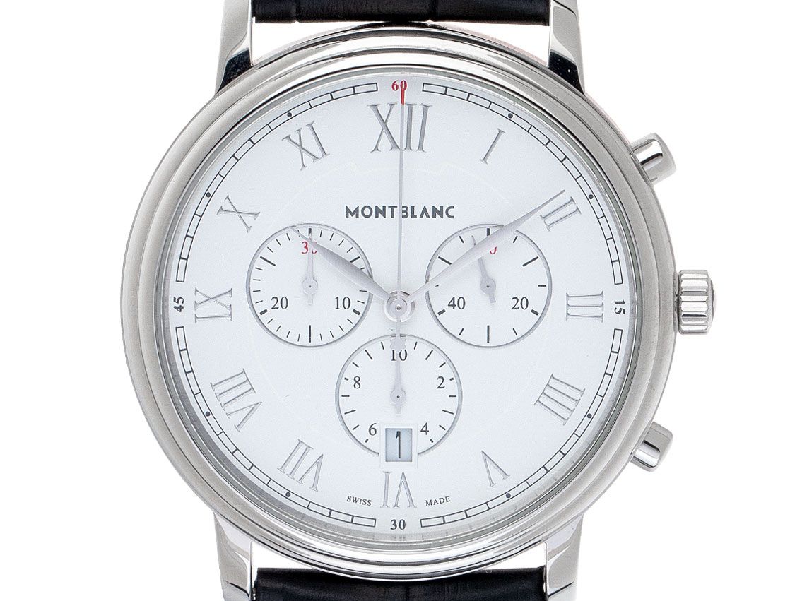 Montblanc Tradition Stahl Quarz Chronograph Armband Leder 42mm Ref.114339 Bj.2020 Box&Pap. Full Set wie Neu