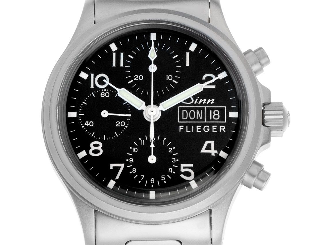 Sinn 356 FC Flieger Stahl Automatik Chronograph Armband Stahl 38mm Vintage Bj.2009 Box&Pap. Full Set wie Neu