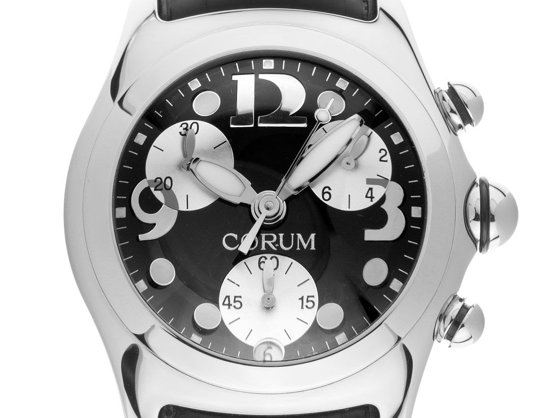 Corum Bubble Chronograph Date Stahl Quarz Armband Leder Faltschließe 45mm Ref.396.150.20 Vintage Bj.2005 Box 