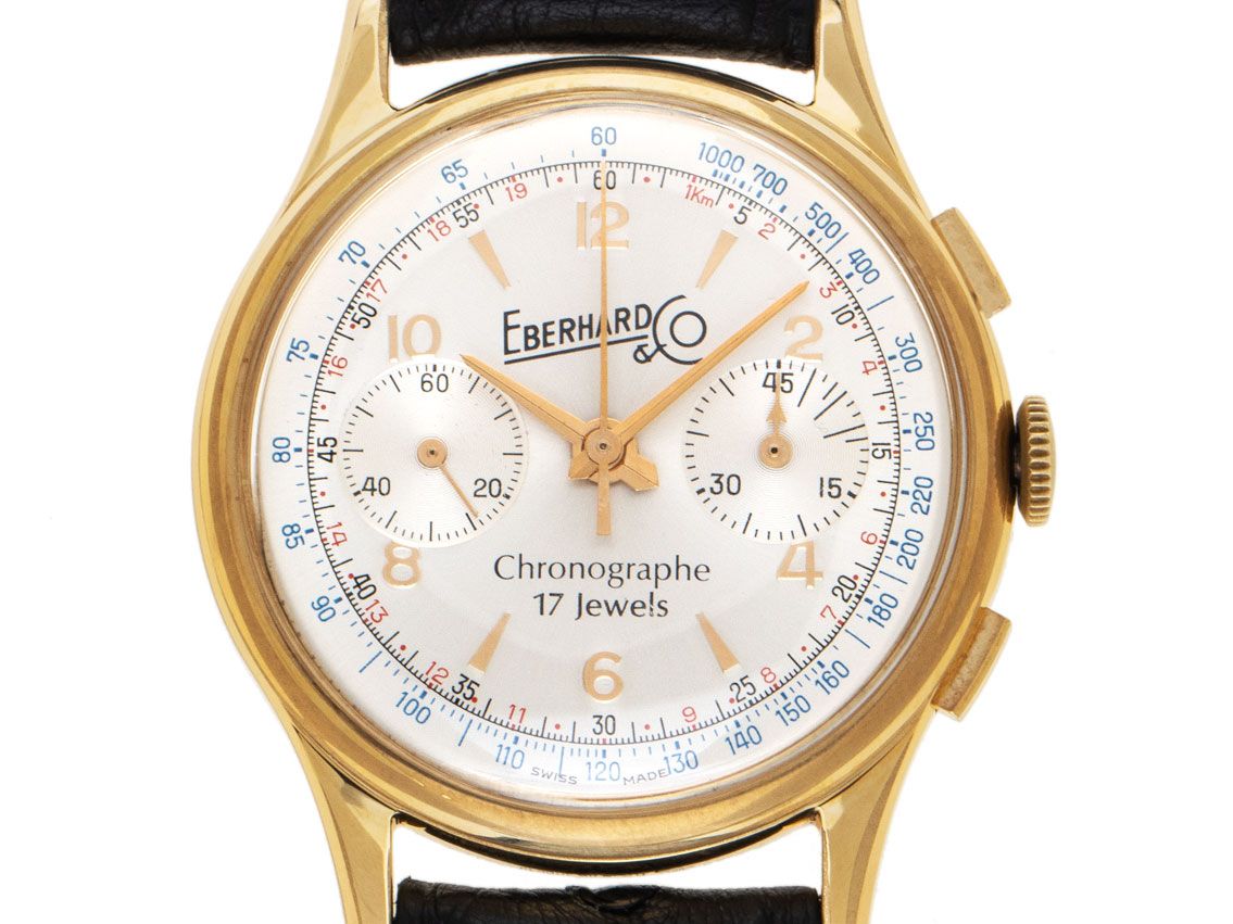 Eberhard & Co Chronograph Stahl Gelbgold Handaufzug Armband Leder Limitiert 37mm Vintage Bj.1994 wie Neu