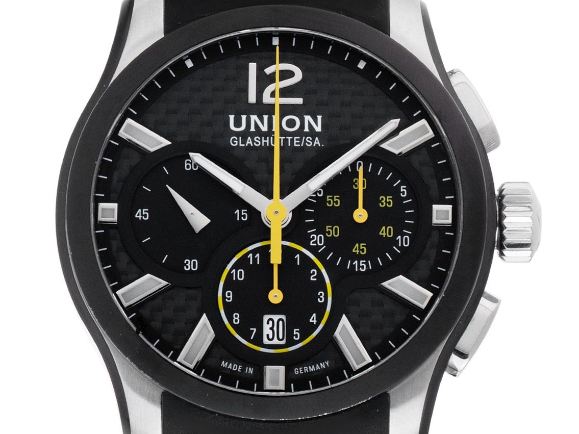 Union Glashütte Belisar Stahl Automatik Chronograph Armband Kautschuk Faltschließe 43mm Bj.2016 Box&Pap. Full Set wie Neu