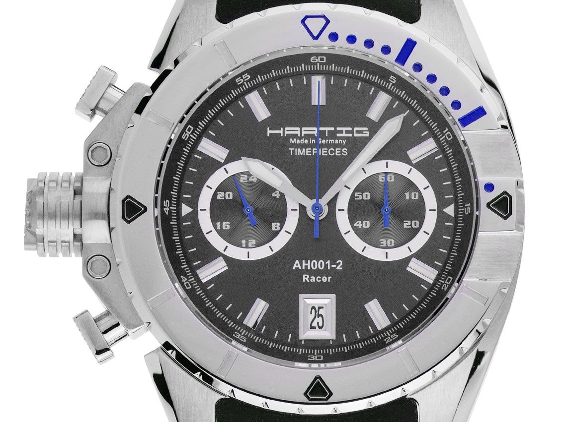 Hartig Timepieces AH001-2 Racer Blue GMT Stahl Quarz Chronograph Armband Kautschuk 45mm Ref.AH001-2 Blue Box&Pap. Full Set Neu