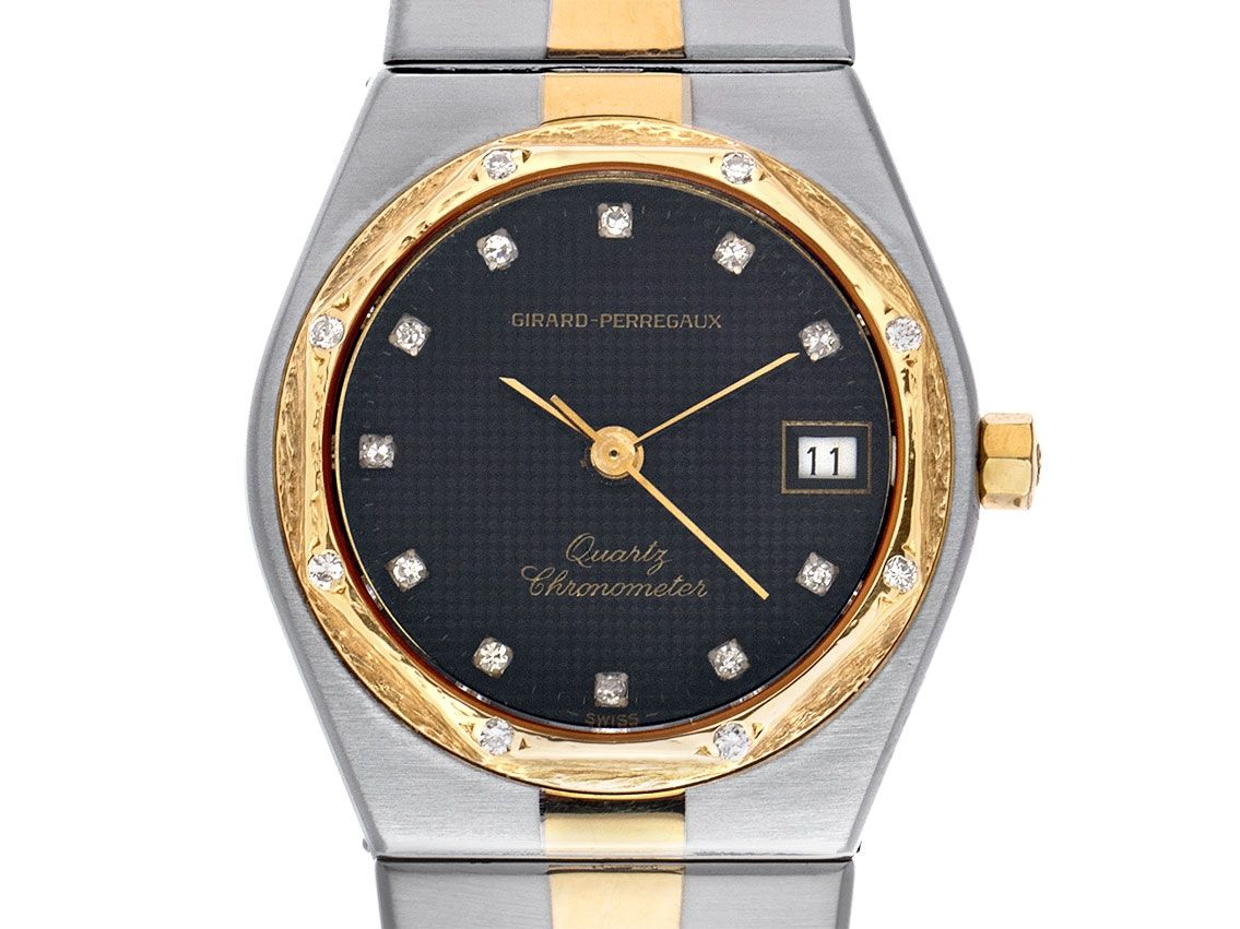 Girard Perregaux Laureato Date Chronometer Stahl Gelbgold Diamanten Quarz Armband Stahl Gelbgold 28x26mm Ref.4430 Vintage Bj.1978 orig.Box