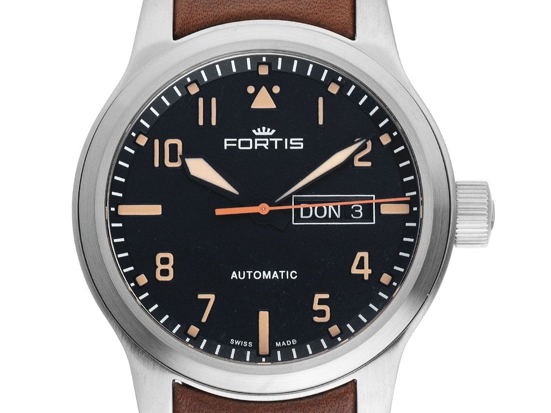 Fortis Aeromaster Old Radium Day-Date Automatik Stahl Armband Leder 42mm Ref.F4020009 Box&Pap. Full Set Neu 