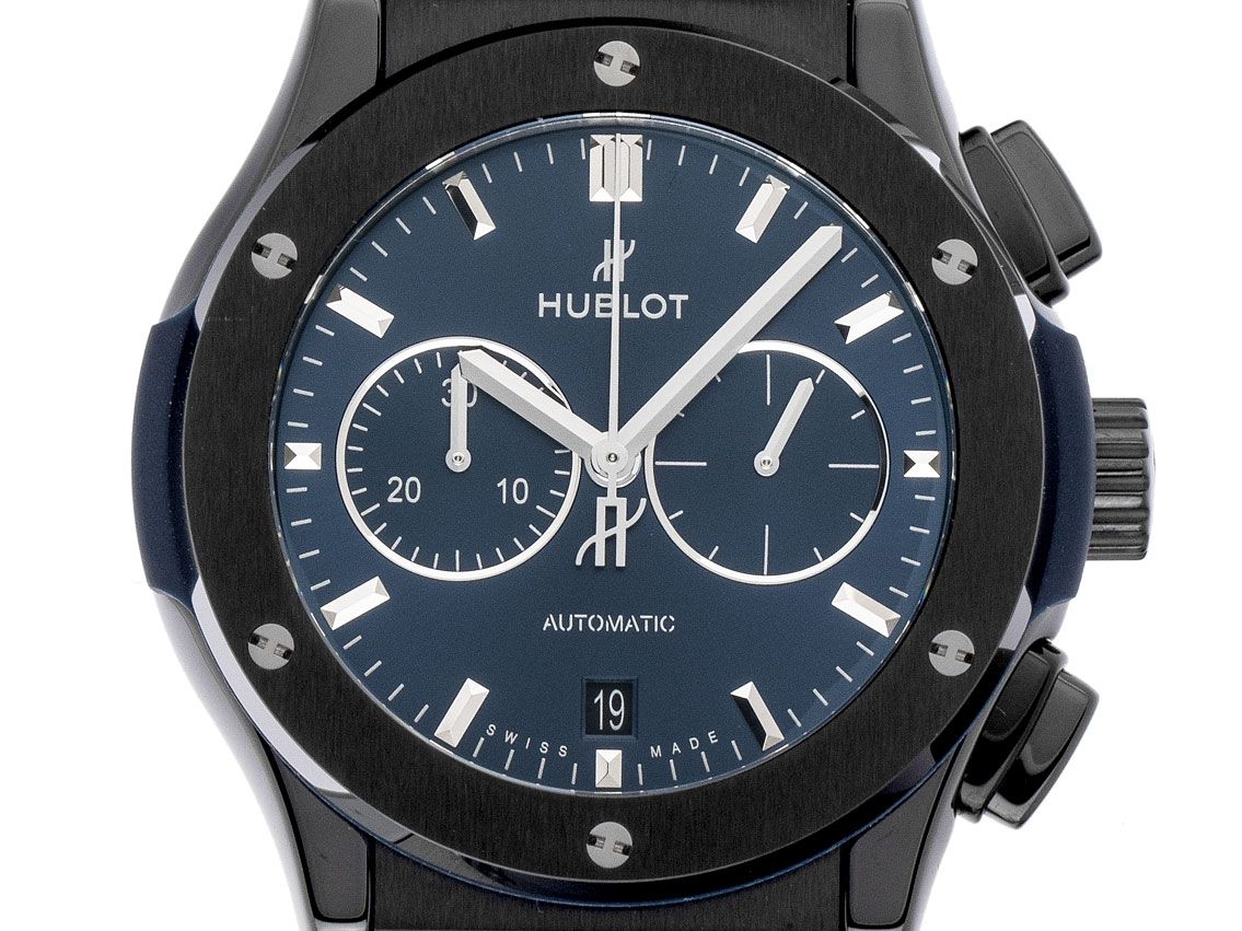 Hublot Classic Fusion Ceramic Blue Chronograph Keramik Automatik Armband Kautschuk Faltschließe 42mm orig.Box Ungetragen