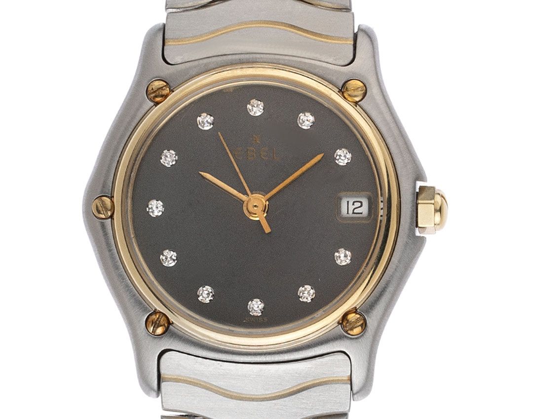 Ebel Classique Sport Date Stahl 18kt Gelbgold Diamanten Quarz Armband Stahl 35mm Ref.183908 Vintage Bj.1989 Box