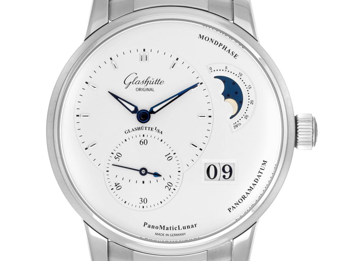 Glashütte Original PanoMatic Lunar Panoramadatum Stahl Automatik Armband Stahl 40mm Ref.1-90-02-42-32-71 Bj.2021 Box&Pap. Full Set wie Neu
