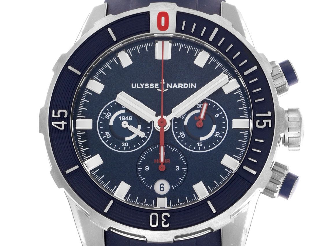 Ulysse Nardin Diver Stahl Automatik Chronograph Armband Kautschuk 44mm Bj.2022 Box&Pap. Full Set Ungetragen