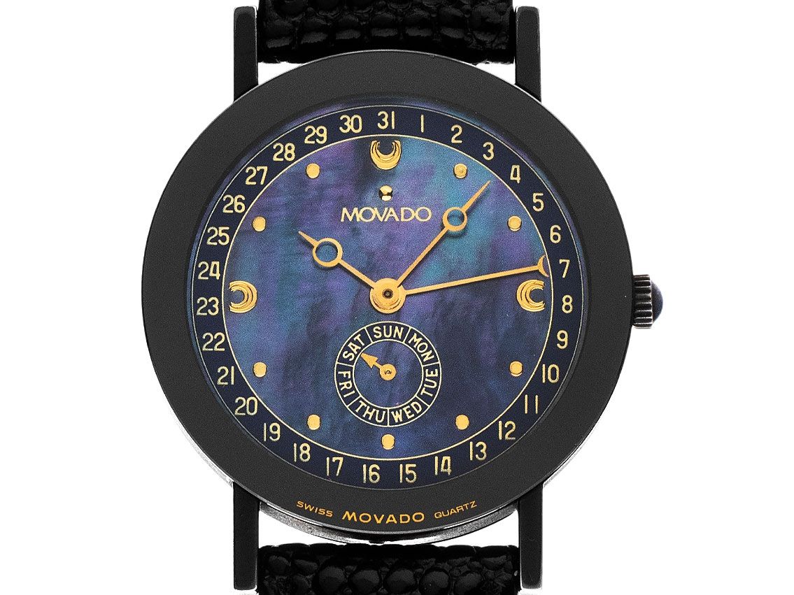 Movado Old Timer Day-Date Stahl DLC Black Perlmutt Quarz Armband Leder 30mm Ref.87-91-882N Vintage Bj.1994 Box