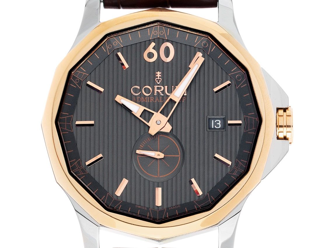 Corum Admiral's Cup Legend 42 Stahl 18kt Roségold Automatik Armband Leder Faltschließe 42mm Vintage Bj.2014 Box&Pap. Full Set wie Neu