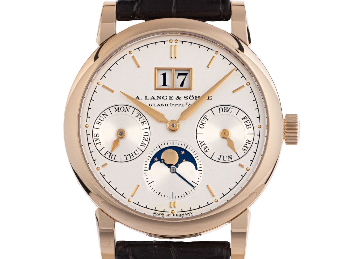 A. Lange & Söhne Saxonia Jahreskalender Mondphase 18kt Roségold Automatik Armband Leder Faltschließe 39mm Ref.330.032E Bj.2012 Box&Pap. Full Set wie Neu