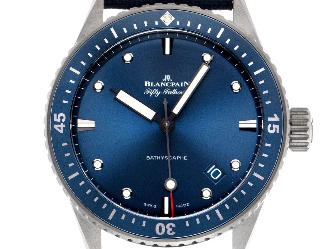 Blancpain Fifty Fathoms Bathyscaphe Keramik Automatik Armband Segeltuch 44mm Ref.5000-0240-O52A Box&Pap. Full Set Ungetragen