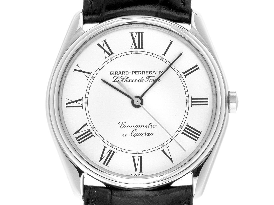Girard Perregaux La Chaux de Fonds Stahl Quarz Armband Krokoleder 34,5mm Ref.4805 RA Vintage Bj.1980 orig. Box