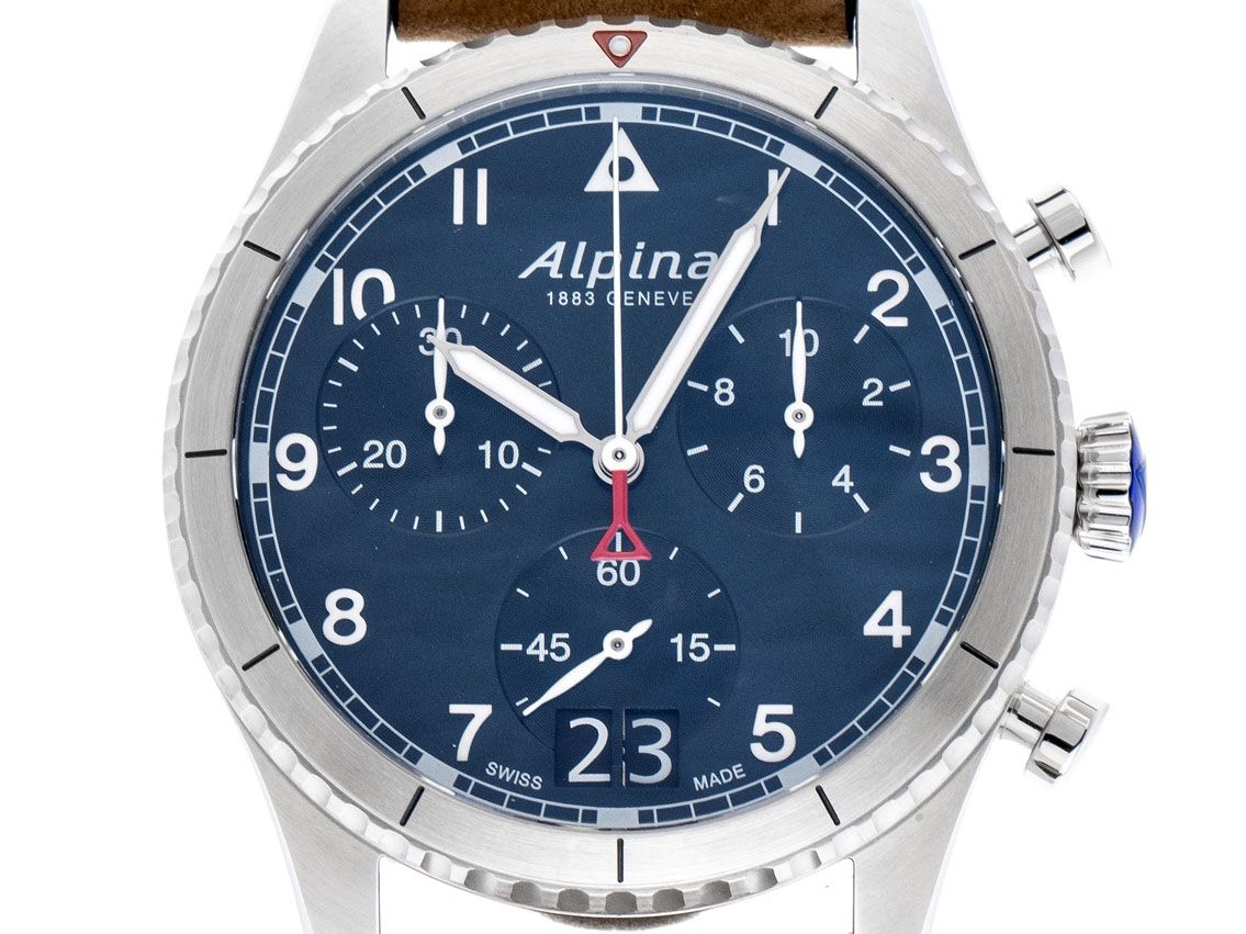 Alpina Startimer Pilot Stahl Quarz Chronograph Großdatum Armband Leder 41mm Ref.AL-372NW4S26 Box&Pap. Full Set Neu