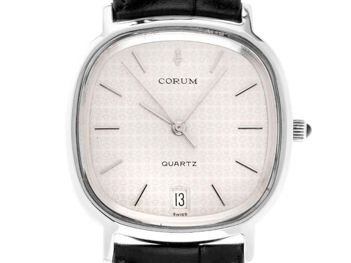 Corum Classic Date Vintage Stahl Quarz Armband Krokoleder 36mm Bj.1986 orig.Box