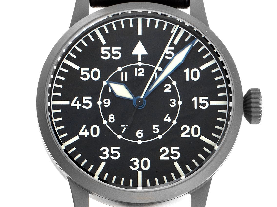 Laco Fliegeruhr Dortmund Stahl Handaufzug Armband Leder 45mm Ref.861751 Box&Pap. Full Set Neu