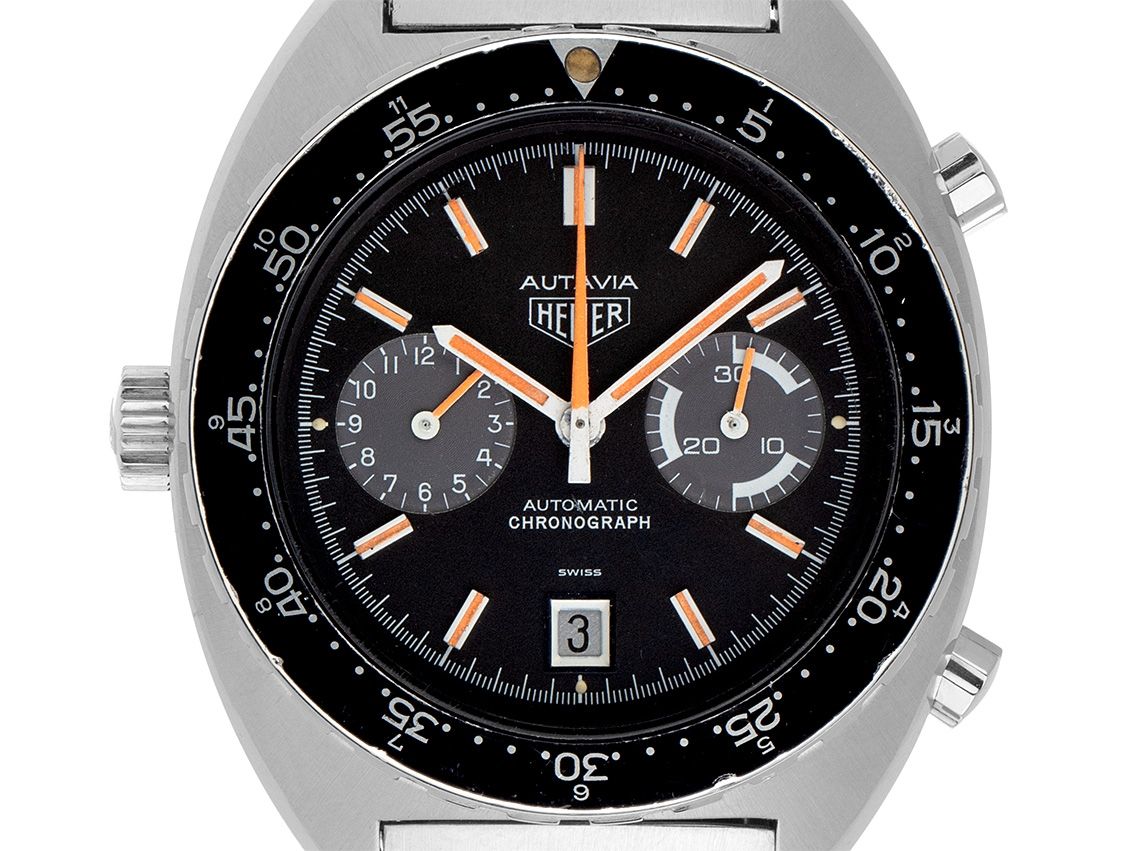 Heuer Autavia Orange Boy Stahl Automatk Chronograph Armband Stahl 42mm Ref.11630 Vintage Bj.1975 Box