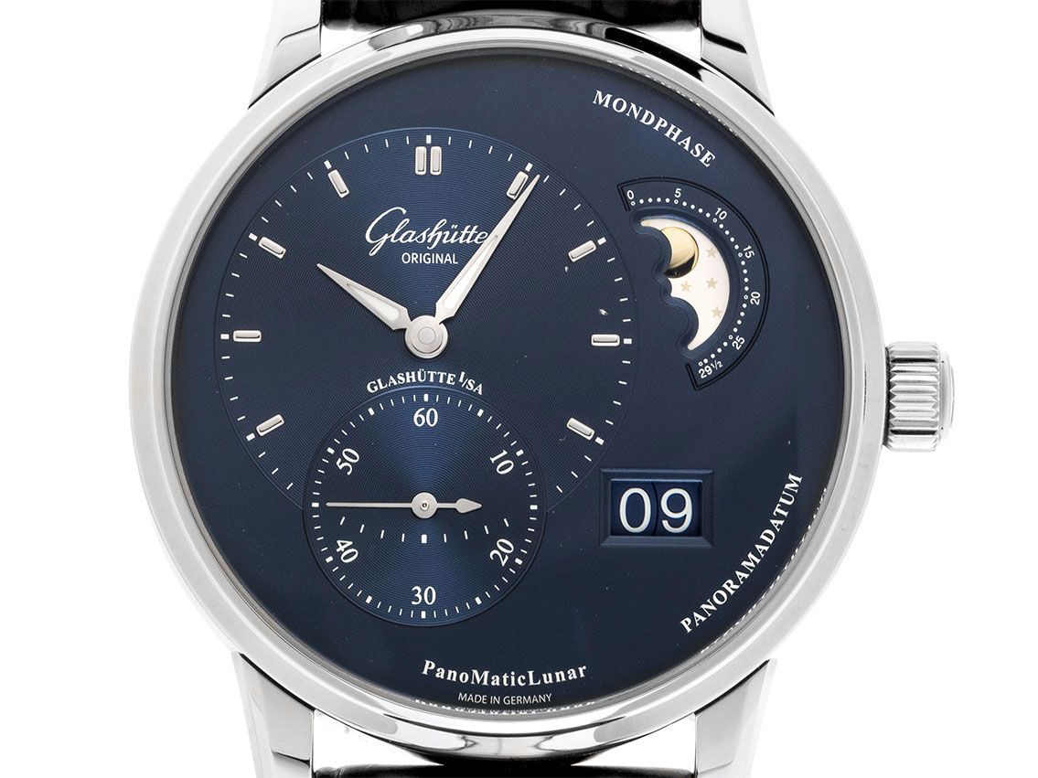 Glashütte Original PanoMaticLunar Stahl Automatik Armband Krokoleder Faltschließe Ref.1-90-02-46-32-61 Bj.2024 Full Set Ungetragen