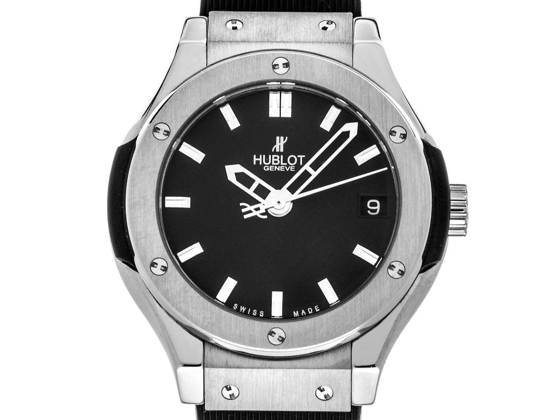 Hublot Classic Fusion Titan Quarz Armband Kautschuk Faltschließe 33mm Ref.585.NX.1171.RX Bj.2002 Box&Pap. Full Set wie Neu Vintage