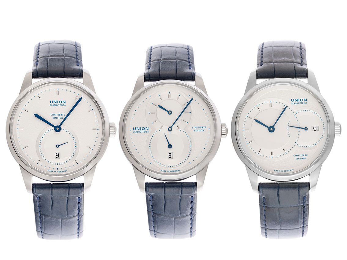 Union Glashütte 175 Jahre Edition Johannes Dürrstein Limitiert Ref.D007.445.16.031.09 + D007.444.16.031.09 + D007.428.16.031.09 Full Set Ungetragen Vintage